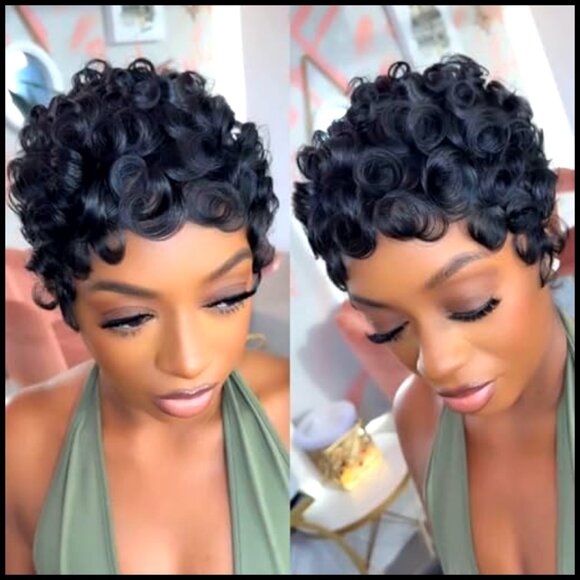 Short Curly Pixie Cut Wig Human Hair Glueless Layered Brazilian Virgin main image 5